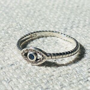 Evil Eye Sterling Silver Sapphire Clear stones Ring Size 6.25